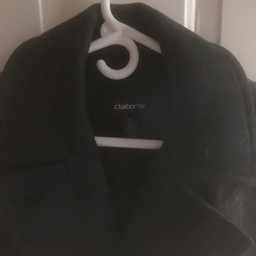 EUC dark grey wool peacoat with herringbone scarf